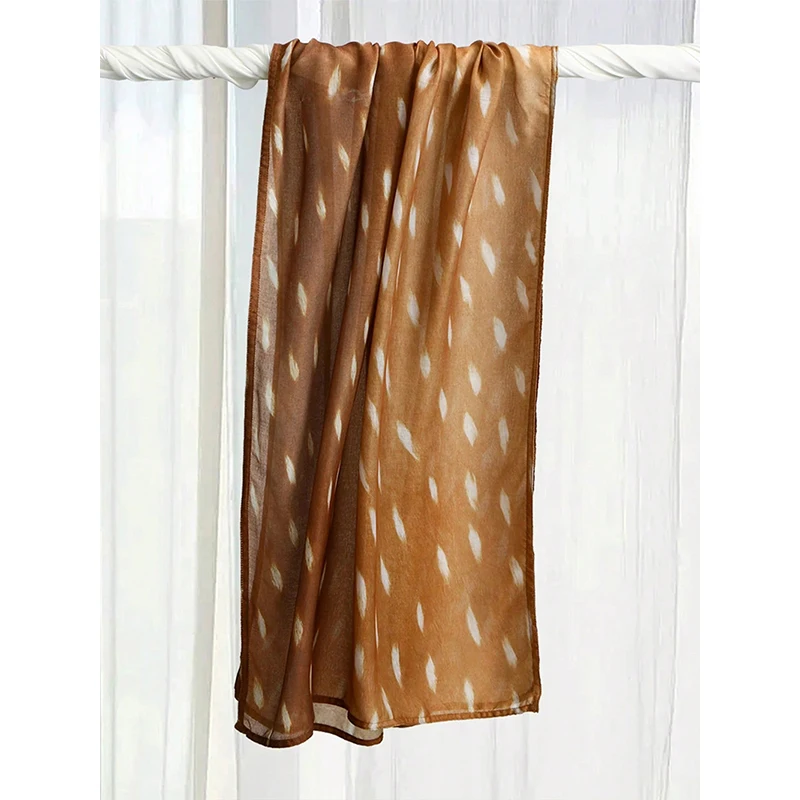 Watercolor Print Muslim Hijab Deer Skin Design Scarf for Women Soft Breathable Rayon Cotton Shawls Lightweight Islamic Turban