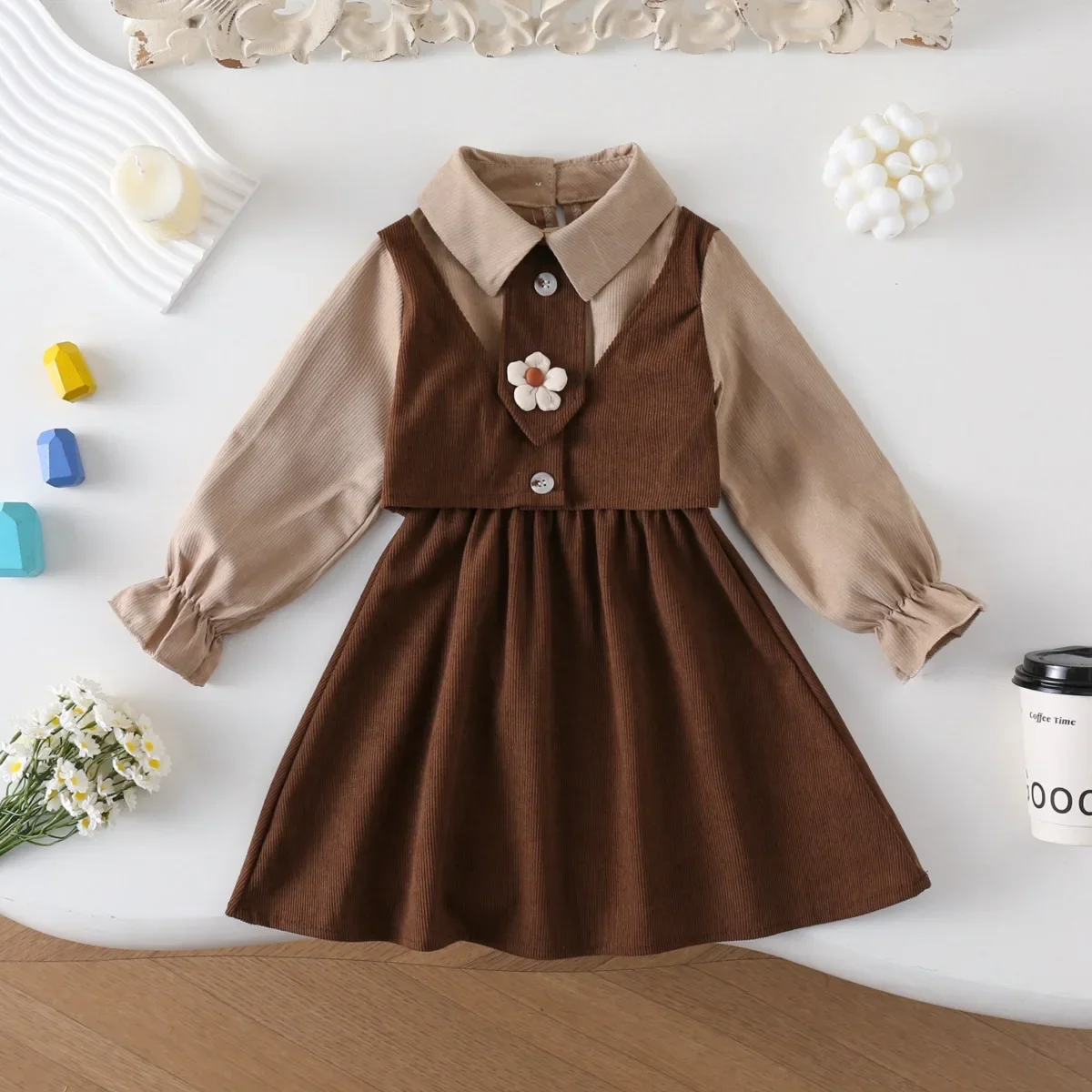 Girls Skirt 2026 Autumn And Winter New Childrens Clothing Korean Girl Baby College Style Corduroy False Two Stitching Skirt