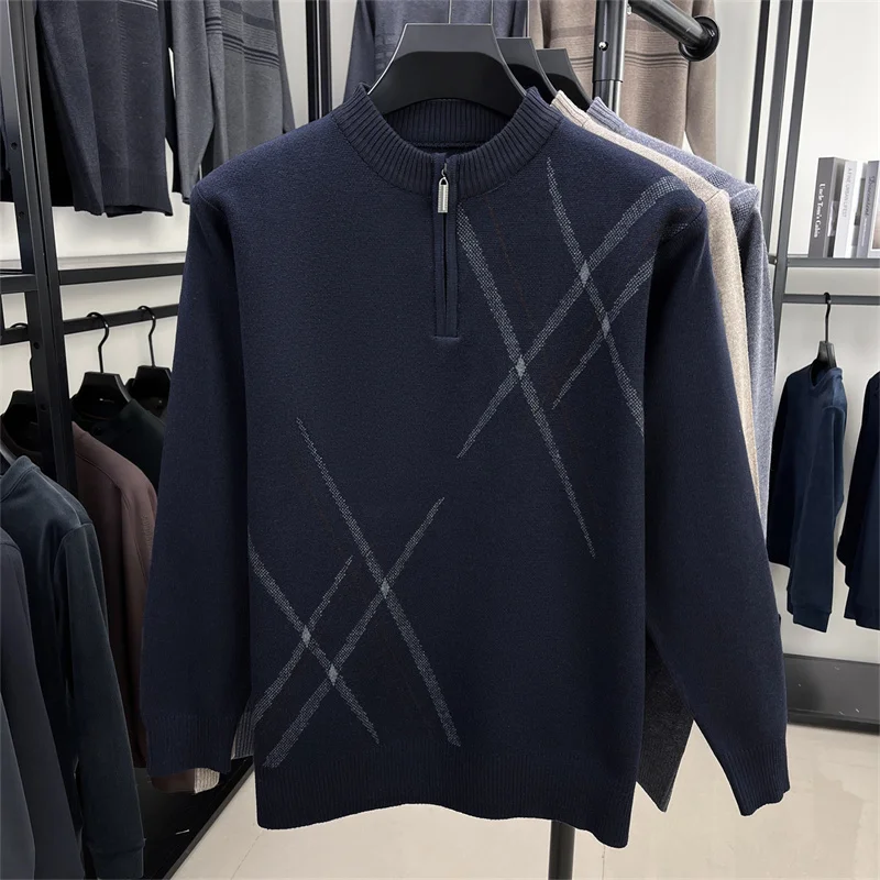 High-Quality Luxurious Men's Long-Sleeved Pullover with Half-Zip Closure Round Collar New Korean-Style Casual Fashion Men's Wear