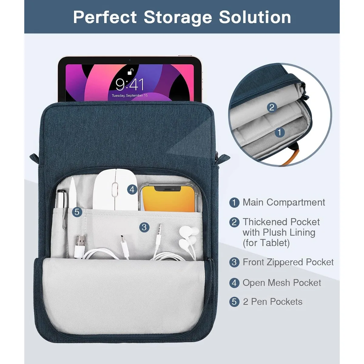 

9-11 Inch Tablet Sleeve Bag Case with Shoulder Strap Fits 11inch iPad Air M3, iPad A16 2025, Pro 11 inch, iPad 10/9/8/7th Gen