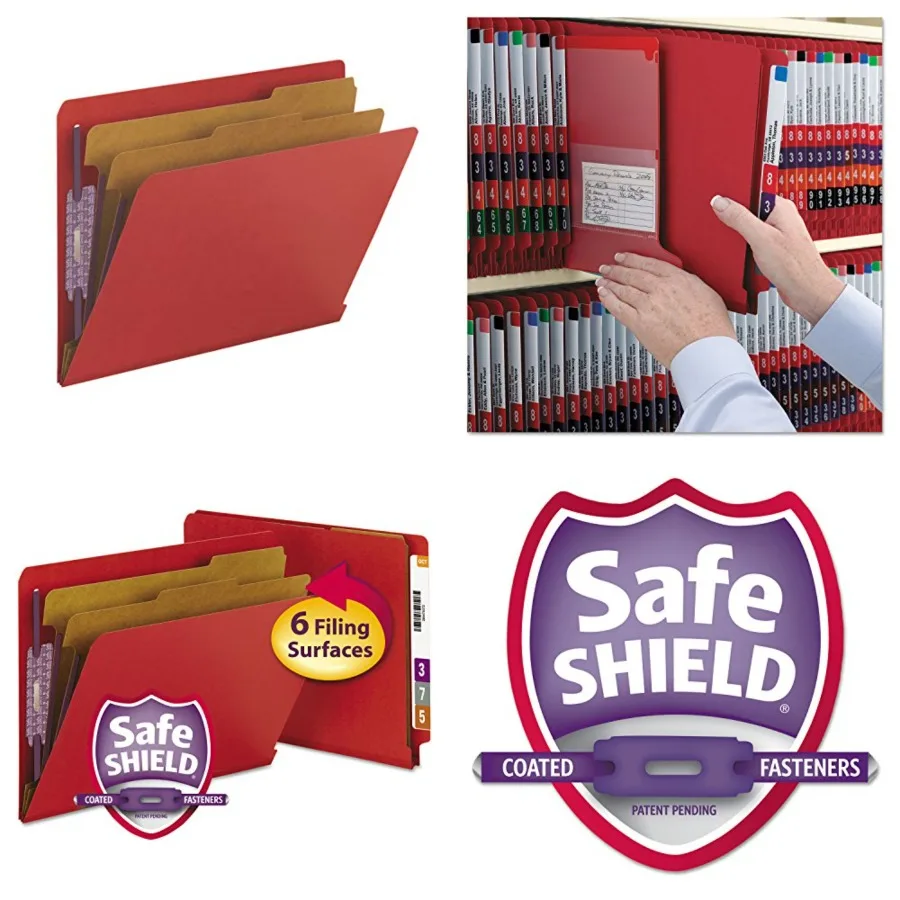 

100% Recycled End Tab Pressboard Classification File Folder with SafeSHIELD Fasteners, 2 Dividers, 2" Expansion, Letter Size,,1