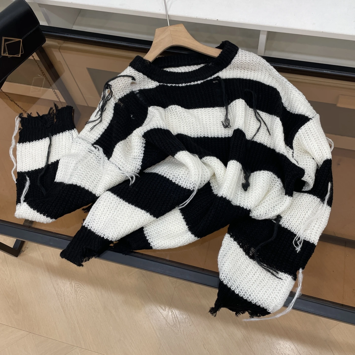 

Korean Faion Color Blo Striped Long Sve Women's Sweater Autumn Winter Commuter Sle Sweet Sle Straight Tube Sweater