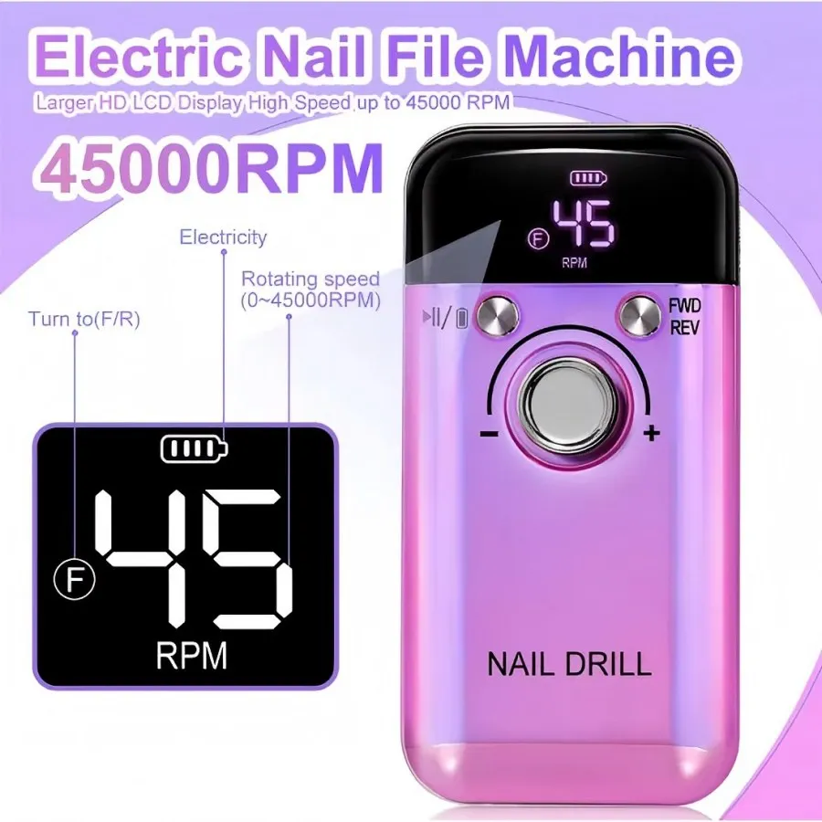 Manicure opladen draagbare polijstmachine nagelkunst nagelverwijdering polijstmachine 45000 tpm elektrische opslag draagbare elektrische nagelpolijstmachine