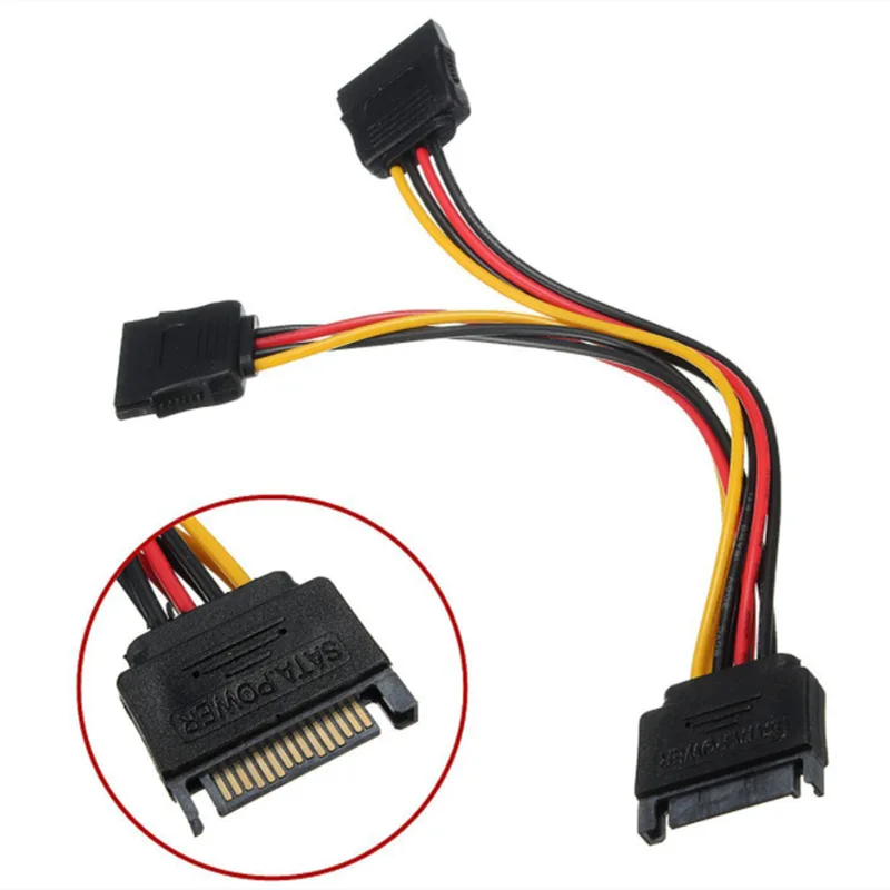 SATA II Hard Disk Power 15Pin SATA Male To 2 Female 15Pin Power HDD Splitter High Quality Y 1 To 2 Extension Cable 20CM