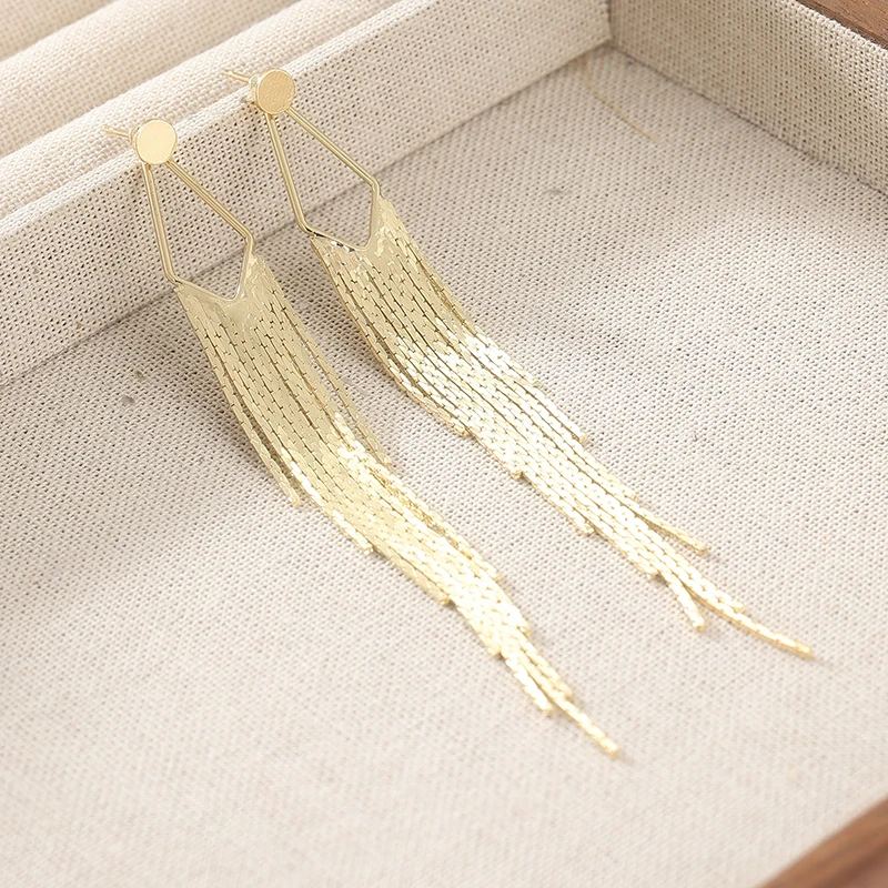 Fashion Delicate Golden/silvery Tassel Dangle Earrings Women's Elegant Temperament Banquet  Celebration Jewelry Accessories Gift