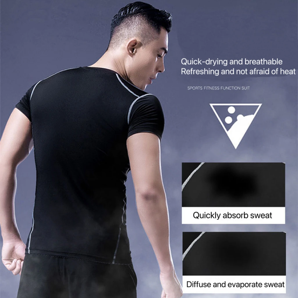 1pcs Men\'s Compression Sportswear Suit Sports Sets Workout leisure Fitness Clothing Quick drying Running Training Tight Fitting
