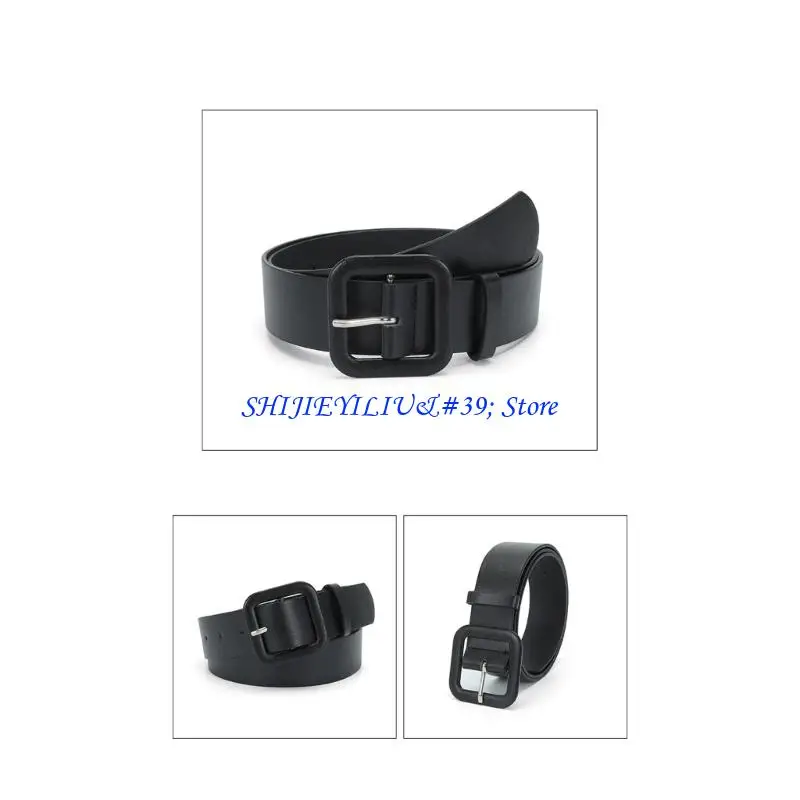 E21F Modern Wide Waist Belt Square Buckles PU Leather Strap For Women Multi Color Fashion Accessory