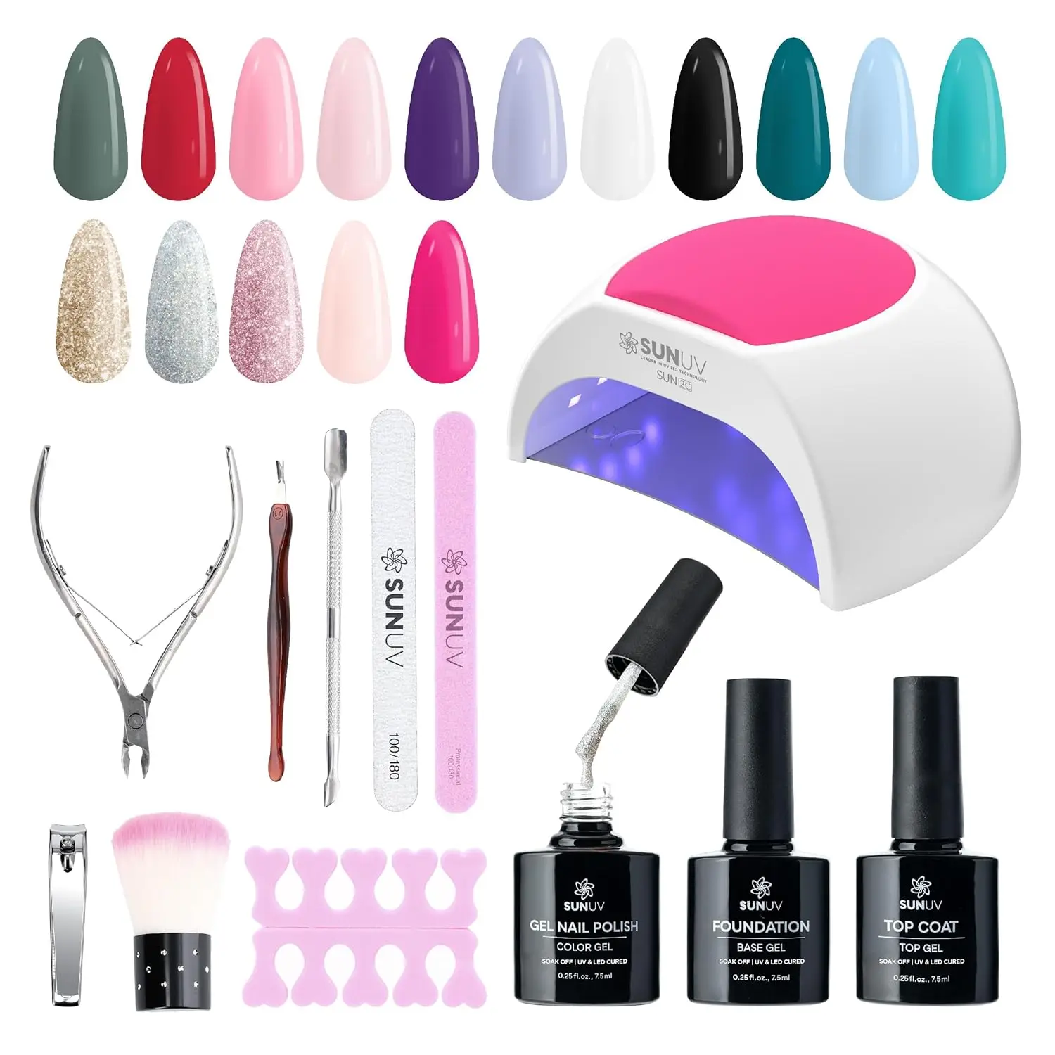 

16 Colors Gel Nail Polish Kit with UV Light, Base & Top Coat, 8 Manicure Tools Gift for Women