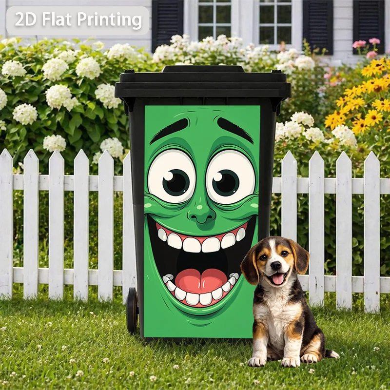 1pc Green Funny Expression Themed Trash Can Decal Wall Sticker, suitable for outdoor trash cans, walls and home decoration