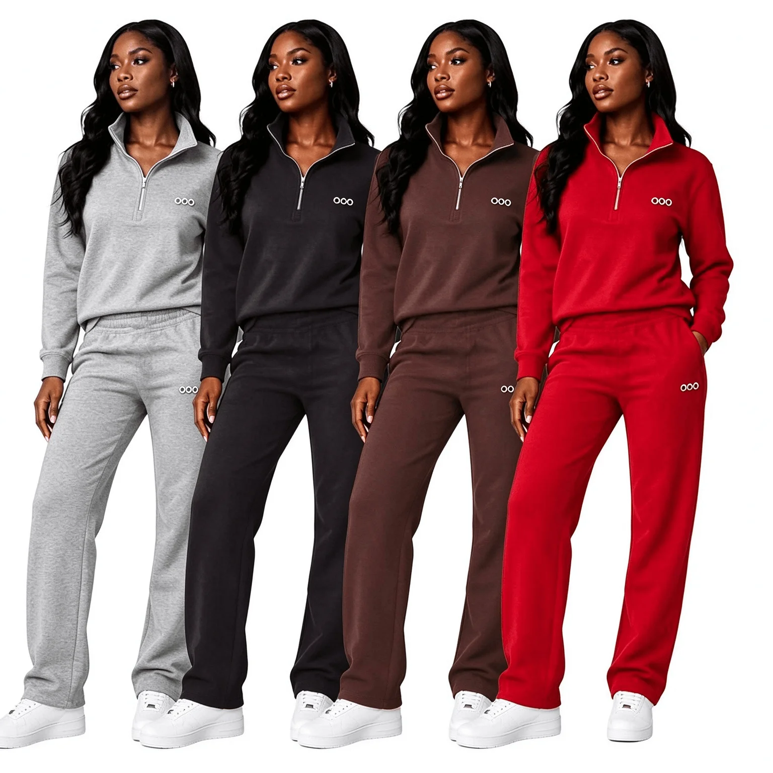 New European American Women's Sweatshirt Autumn Winter Loose Jacket Stand Collar Slimming Outerwear Fitness Sports Two Piece Set