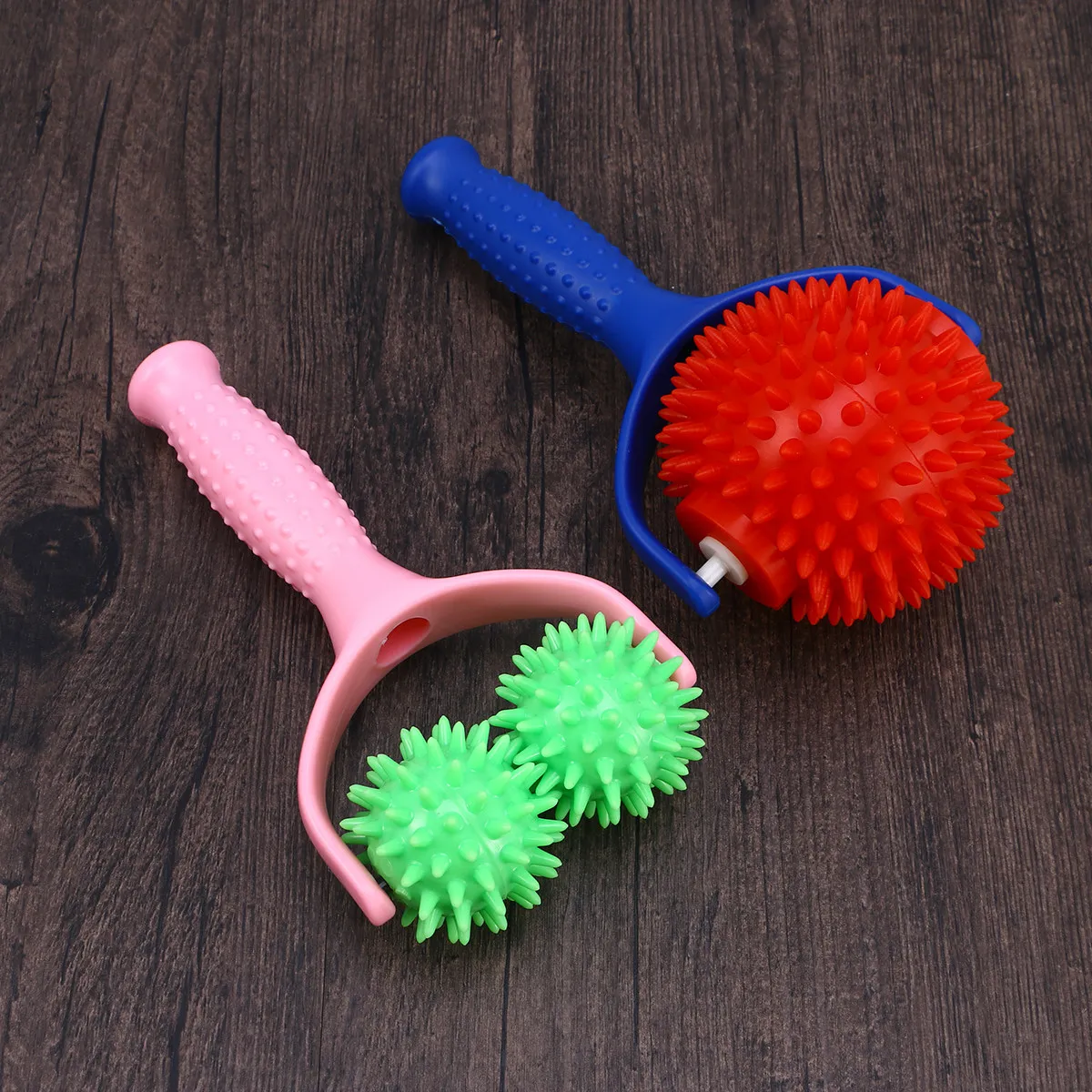 

2 шт. портативных массажных роликов для тела, пластиковые, для снятия боли, розовые, красные, синие, с эргономичной нескользящей ручкой, для дома