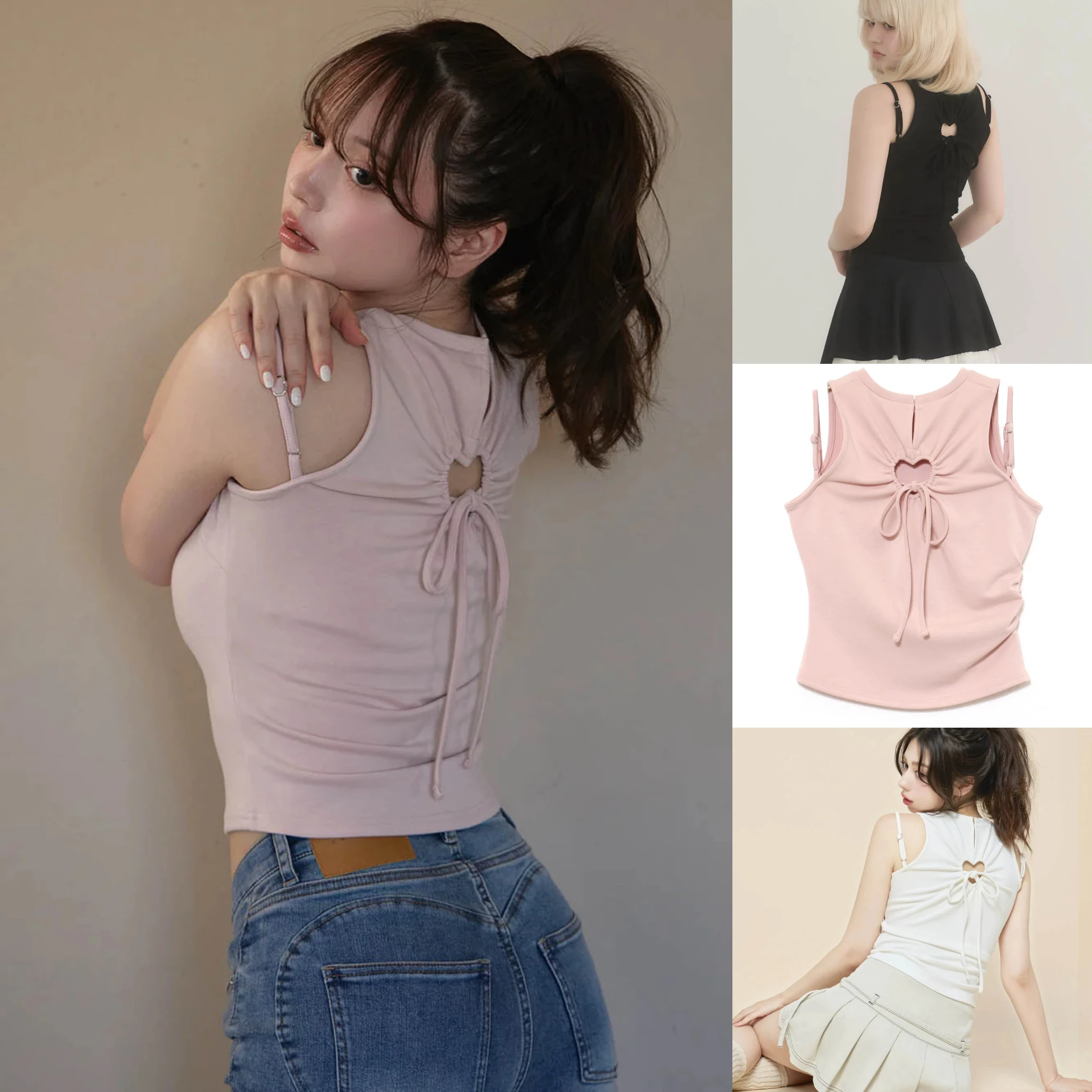 

Облегающий жилет с милым сердечком и вырезом на шнурке, японский летний топ Hanfu, Новое поступление, женский топ