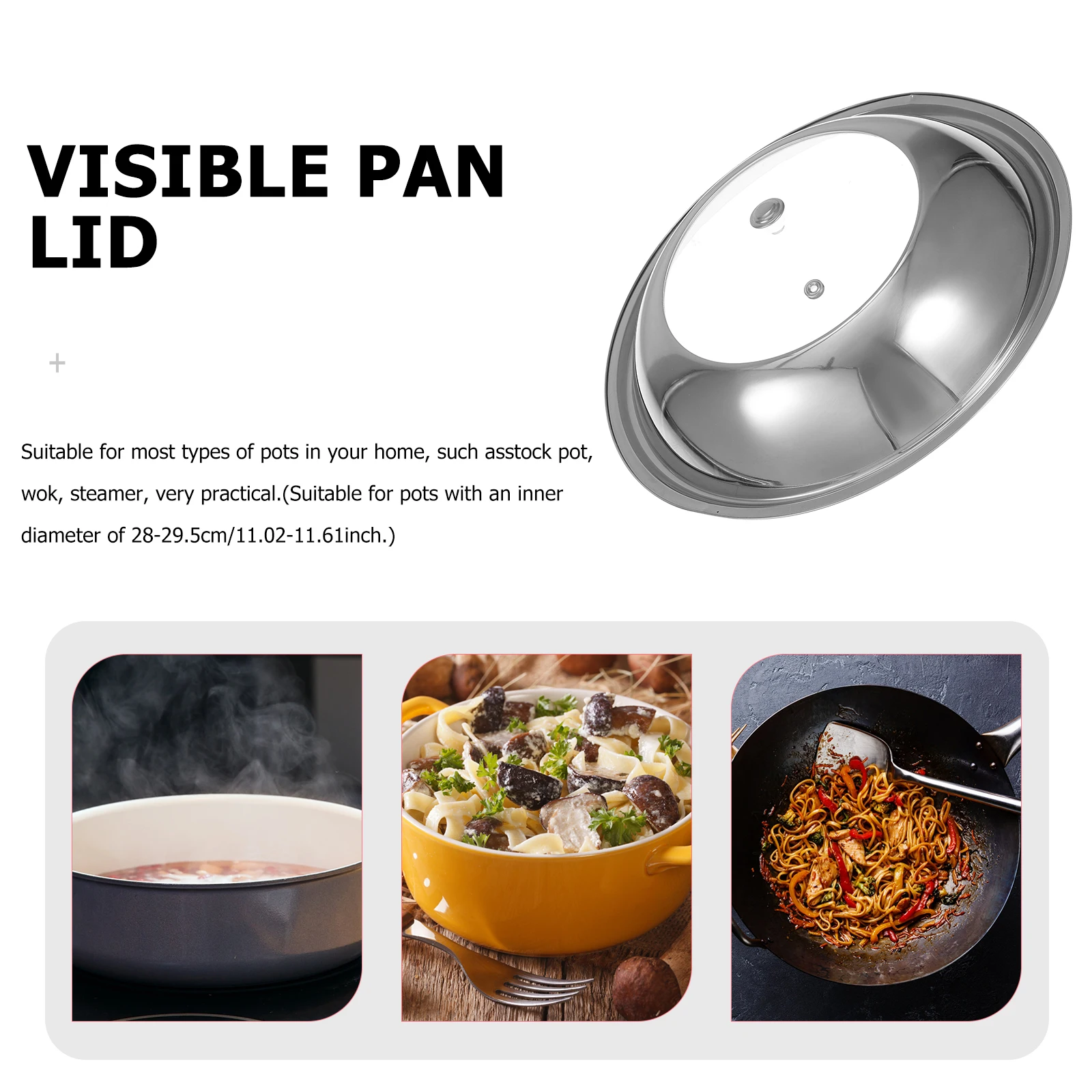 

Stainless Steel Pot Lid Replacement Cooking Cover Silver Pan Lids Anti-scald Transparent Kitchen Cookware