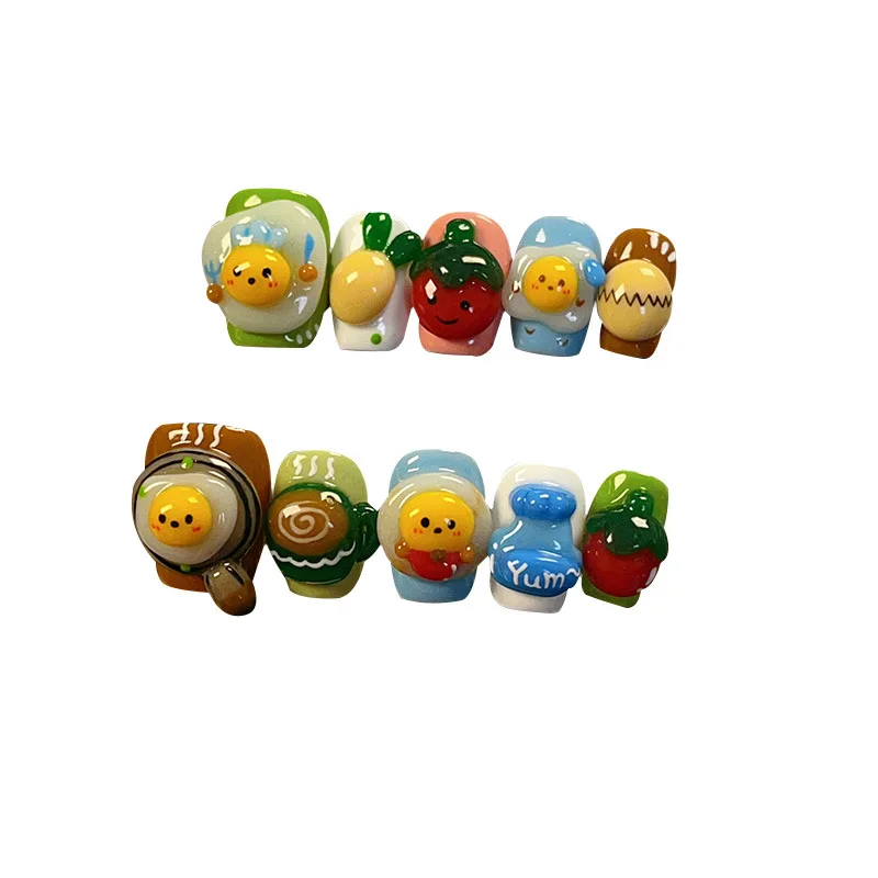 

Cute, purely handmade nail-wearing childlike cartoon short three-dimensional pinching nail art student sweet girl fake nails