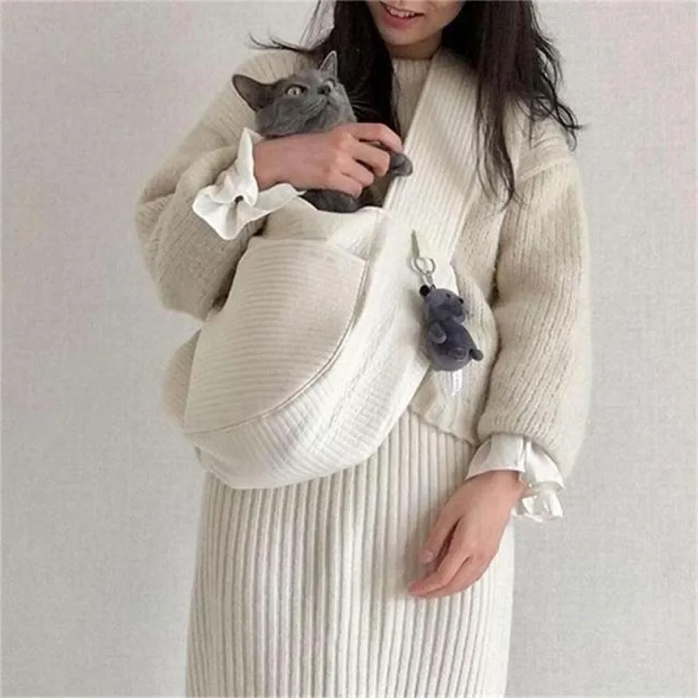 Handmade Canvas Single Shoulder Cat Bag, Pet Carrier, Outdoor Travel Handbag, Breathable Kitten Sling, Comfort Tote Bag