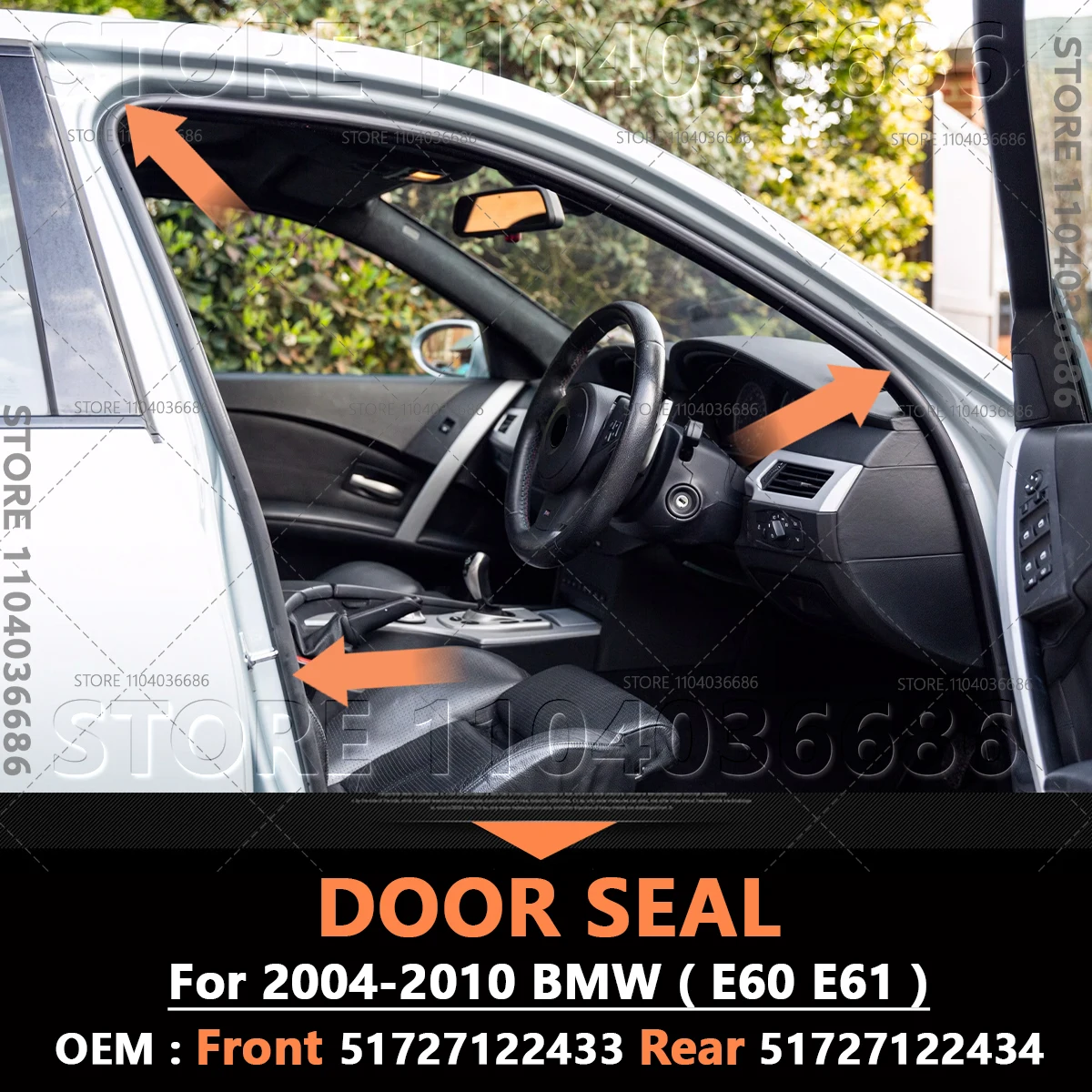 

For 2004-2010 E60 E61 BMW 525i 528i 530i 535i 545i 550i M5 Door Rubber Weatherstrip Seal Edge Protector 51727122433 51727122434
