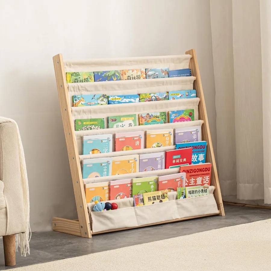 7 Tier Wooden Bookshelf Book Holder Natural Wood Book Rack Storage Bookshelf for Room Study Room Play Room Toy Storage Organize