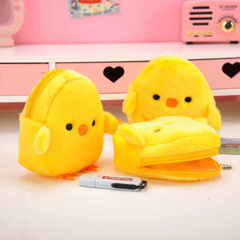 

Cute Plush Chick Pig Coin Purse Bag Kids Lipstick Headphone Small Change Wallet Data Line Bag Coin Purse Keychain Zipper Pink