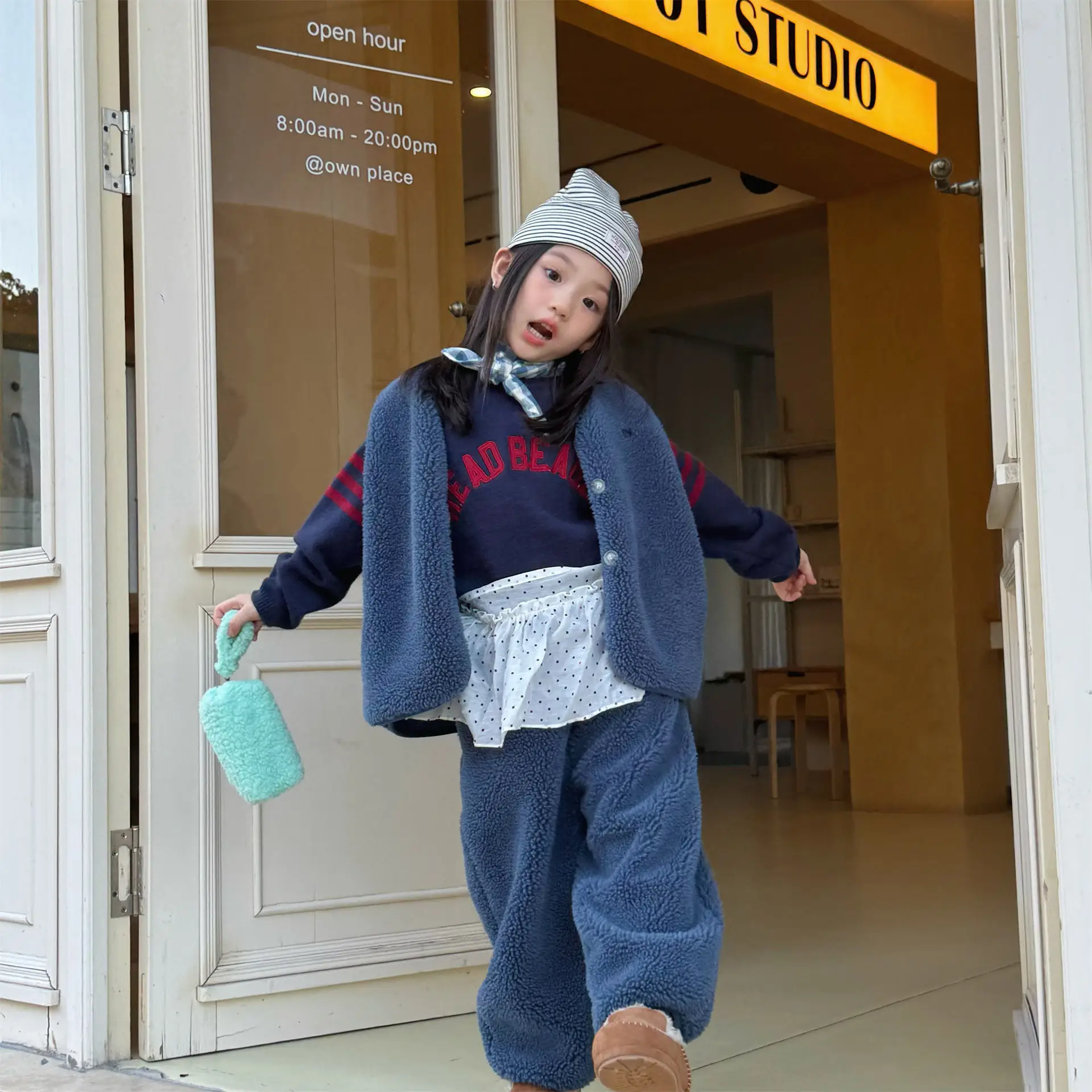 Winter Kids Toddler Fleece Tracksuit Set for Girl Children 2 Piece Outfit Vest and Long Pants Warm Fleece-lined Sportswear  123