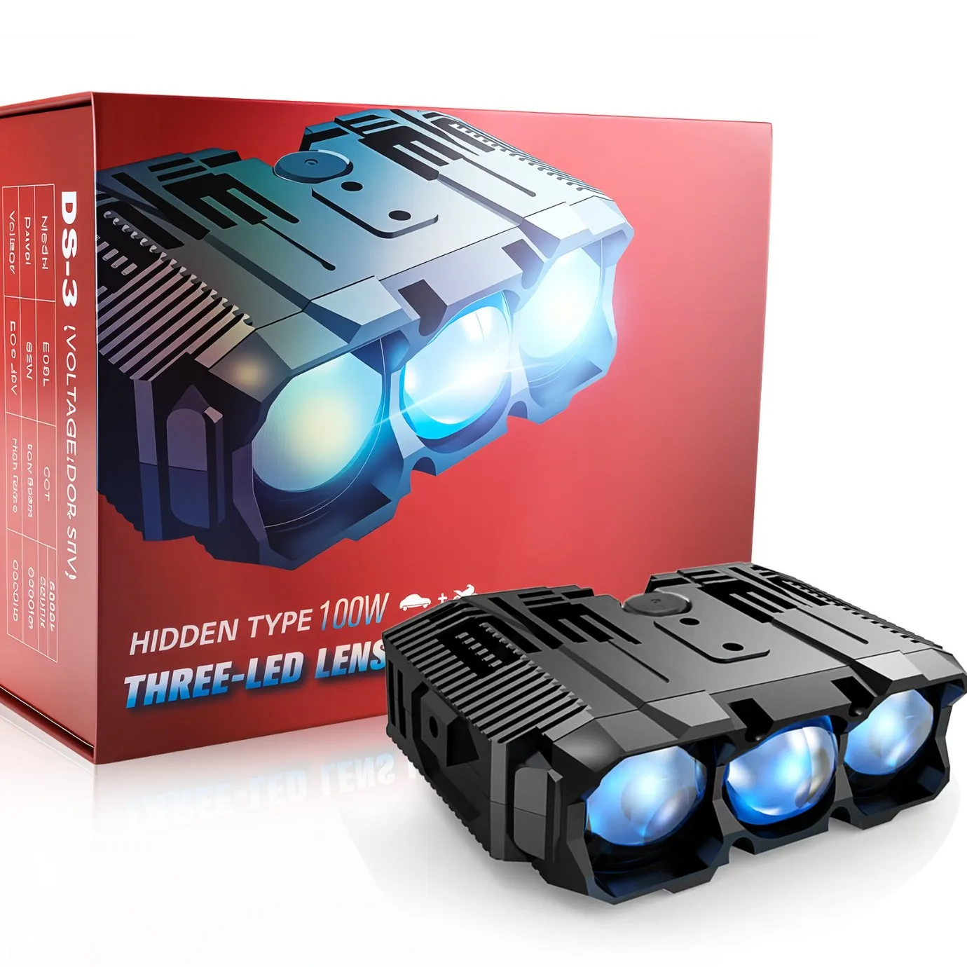 

High Bright Blue Lens Grille LED Light Dual Lens Cutoff Beam Car Motorcycle Electric Bike Long Range 1000m White Yellow