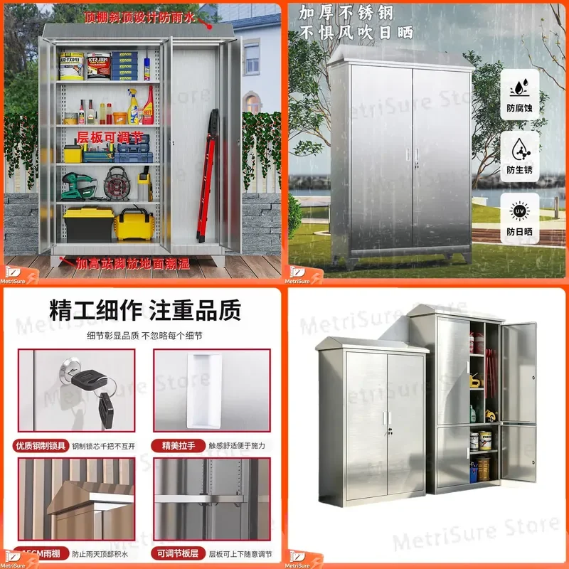 304 stainless steel inclined top outdoor tool cabinet garden garden tool sundries storage cabinet outdoor locker with lock