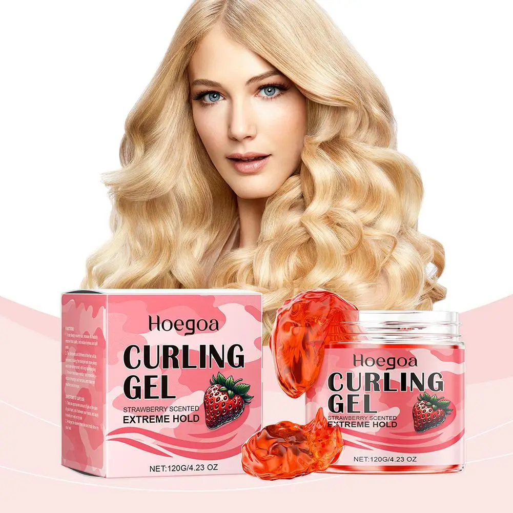 Strawberry Curl Defining Gel Strong Hold Styling Product For Curly Wavy Hair Volumizing Nourishing Wash Free