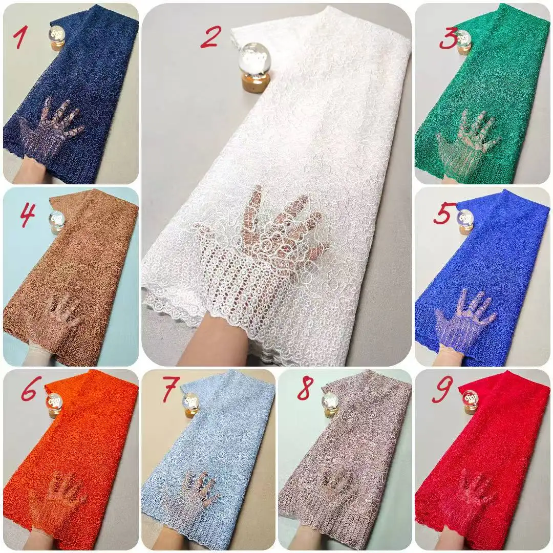 2026 African Nigerian High-Quality Cotton Wedding Tulle Lace Fabric Sequins Water Soluble 5 Yards for Party Dresses Sewing XL184