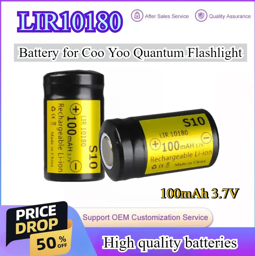 

2PCS/lot S10 LIR10180 10180 Rechargeable Lithium-ion Battery Quantum Flashlight Universal 3.7V 100mAh Bateria for CooYoo