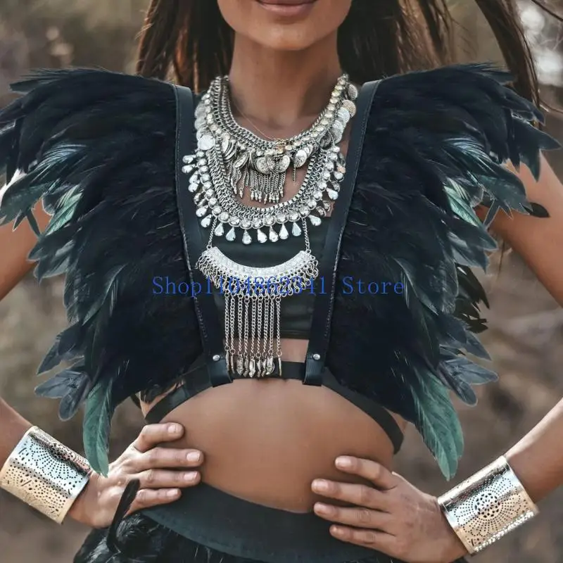 5asd Middeleeuwse veren sjaal schouder wrap gotische veer schouderophalen poncho Halloween cosplay kostuum voor volwassenen