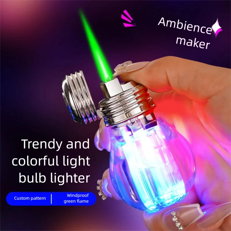 Internet celebrity high aesthetic creative light bulb pattern windproof green flame trend personality high-end creative lighter