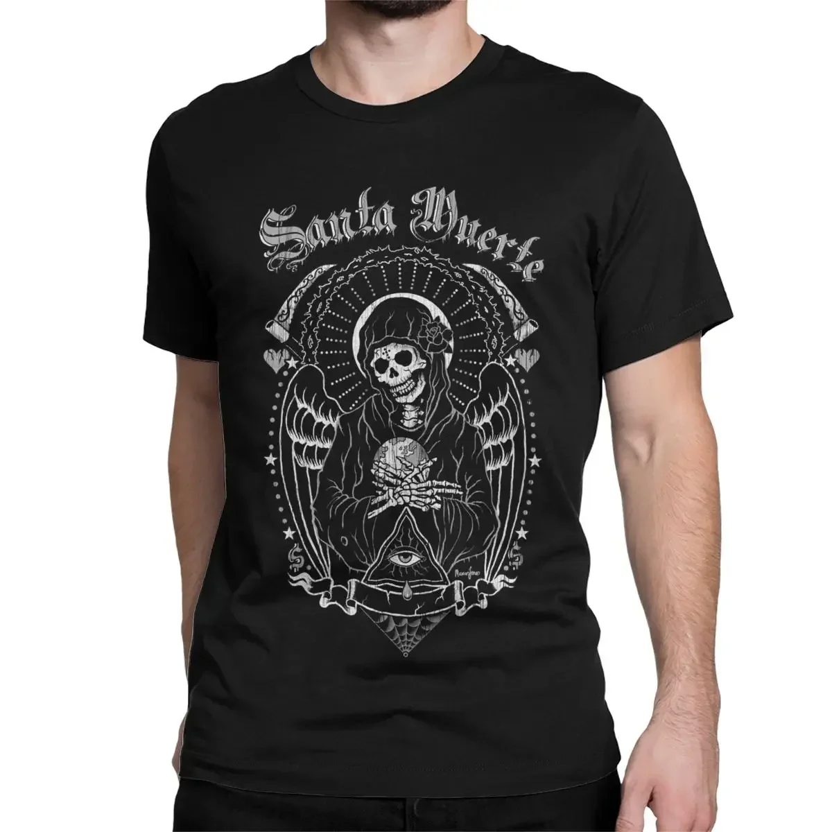 

Death God Skull print T-shirt, terrifying Halloween design, pure cotton round-neck men's T-shirtGothic personalitystreet T-shirt