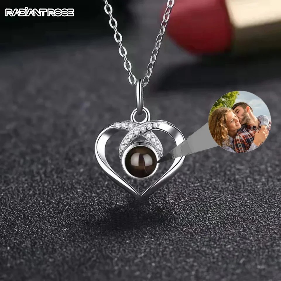 Collier de Projection exquis, pendentif en forme de cœur avec Photo personnalisée, adapté aux cadeaux commémoratifs de la saint-valentin