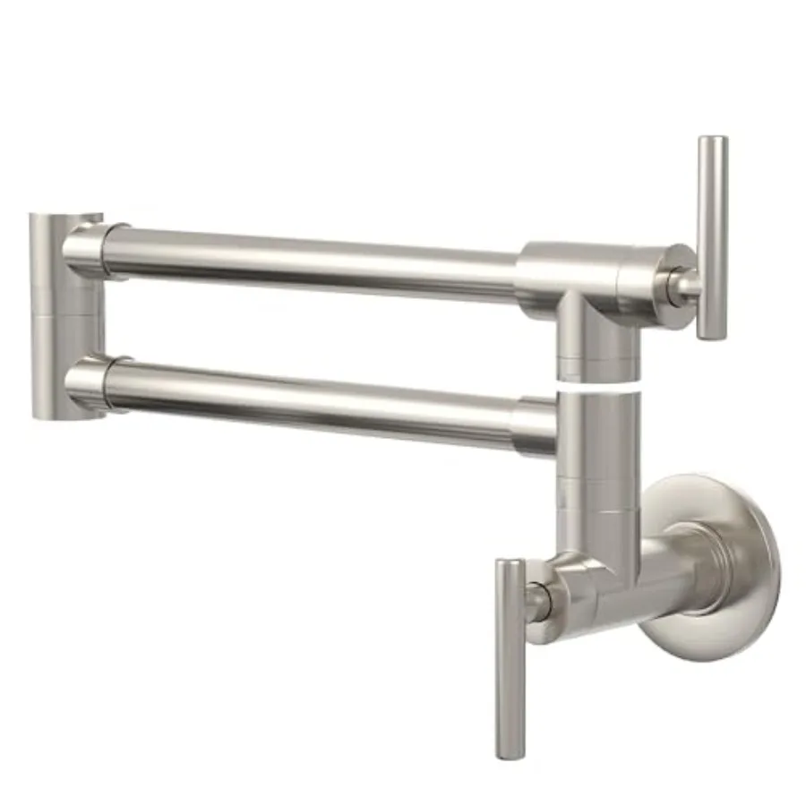 

Commercial Wall Mount Faucet with Brushed Nickel Finish and Folding Double Joint Swing Arm Design Ideal for High-Traffic Restro