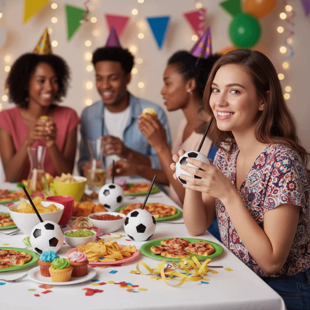450 ML Soccer Shaped Drink Cup with Straw and Lid Food Grade Plastic Football Theme Water Cup Realistic Ball Shape Straw Cup Bar
