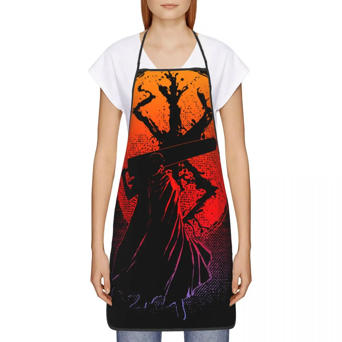 Berserk Guts Sunset Polyester Aprons 52*72cm Kitchen Cuisine Bib Tablier Hotel Pinafores for Manicurist