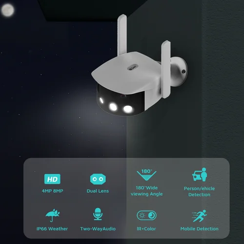 Imagen 2 del producto BESDER 8MP 4K Lente dual Ultra gran angular 180 °   Cámara IP Wifi protección de seguridad Ai detección humana vigilancia de seguridad ICSEE APP