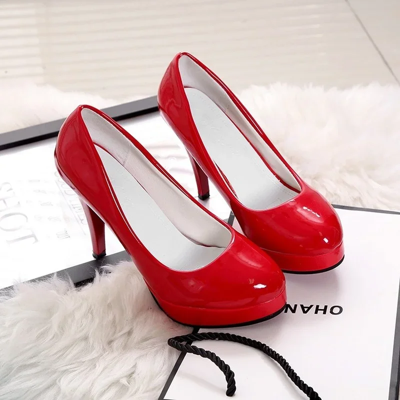 2024 Women\'s High-heeled Shoes Sexy Round Toe Women\'s Platform Heeled Shoes Patent Leather Party Dress Ladies Shoes Plus Size