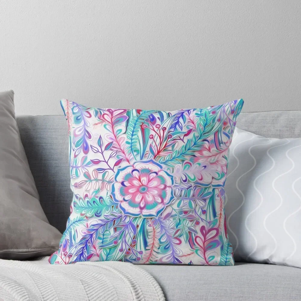 Boho Flower Burst in Pink and Teal Throw Pillow Cushions For Sofa Pillow Cases Decorative pillow