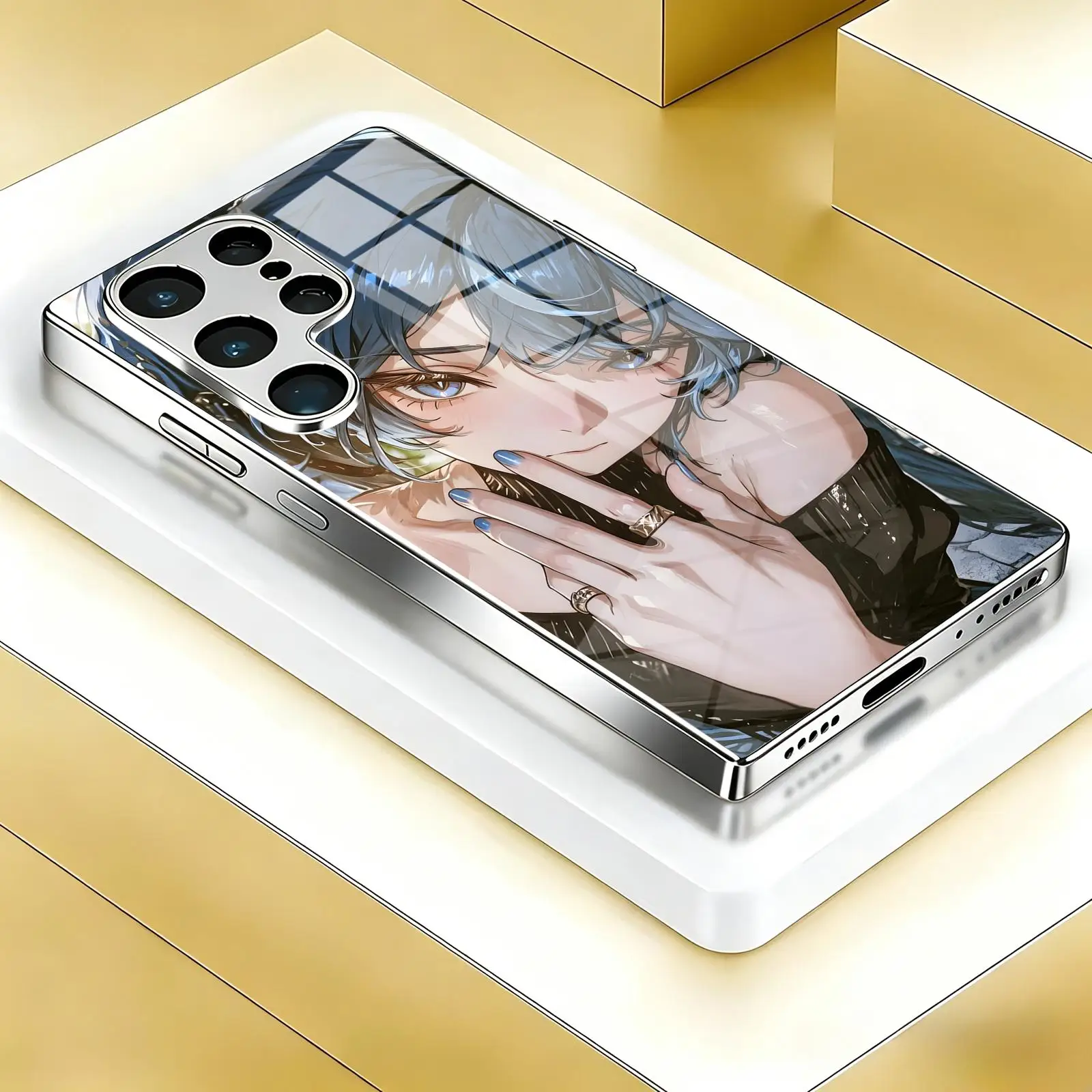 Phone Case For Samsung S26 S25 S24 S23 S22 S21 Plus Ultra Note20 Electroplated glass Phone Case Wuthering Waves IUNO