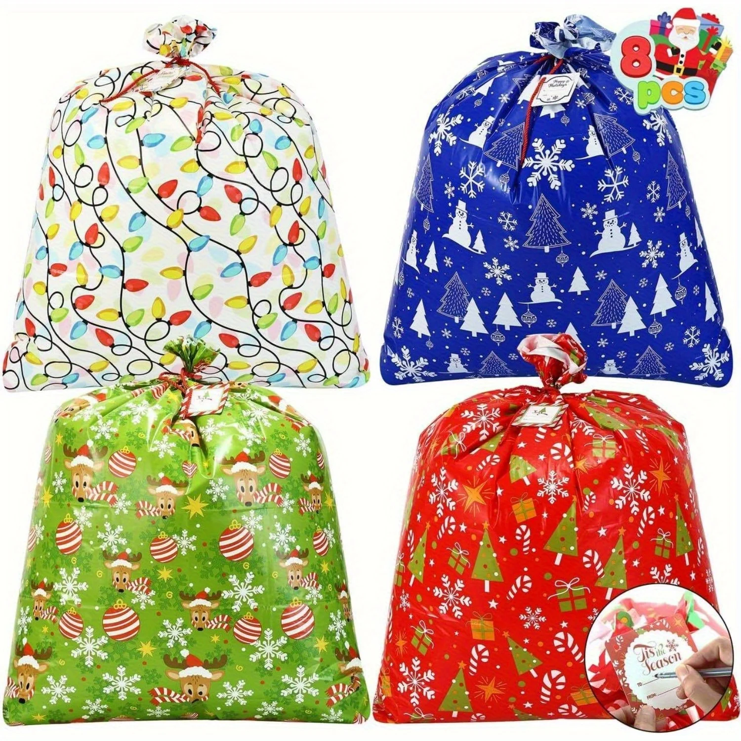 8 PCs Christmas Jumbo Gift Bags Heavy Duty 36