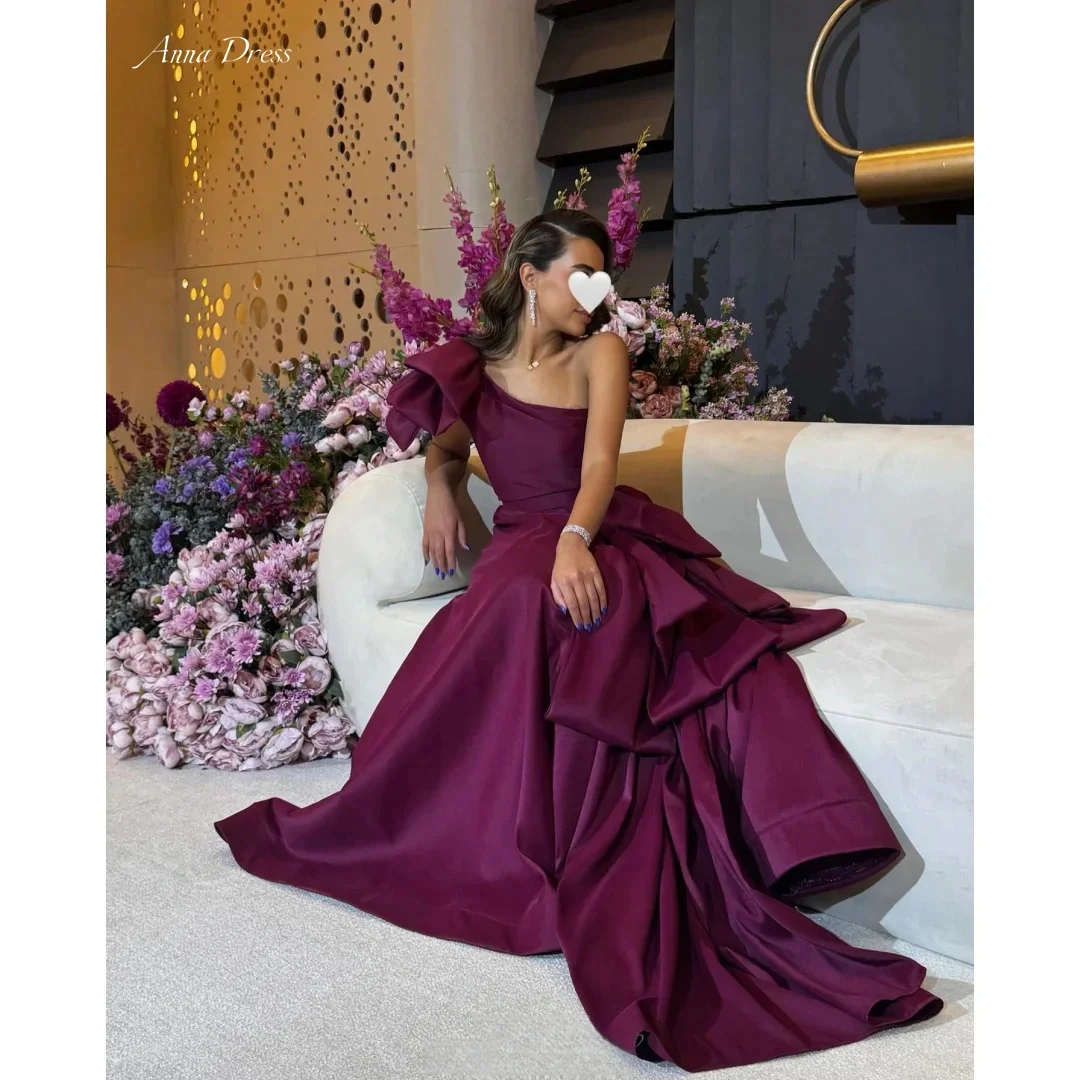 

Anna Wedding Party Dress Satin Evening Dresses for Special Occasions Layered Custom Made One Shoulder Line A Ground Length Prom