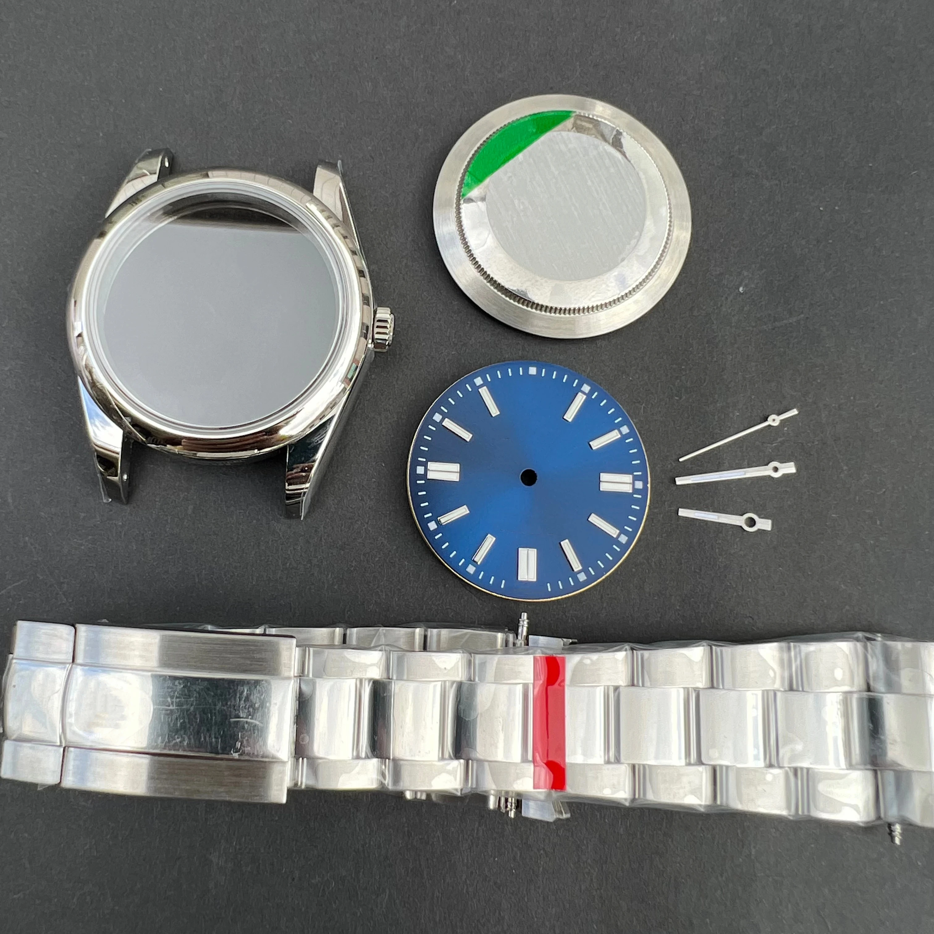 New 41mm Assemble Watch Case Set Blue Luminous Dial for ETA 2824-2 2836 Movement Stainless Steel Strap Sapphire High Version