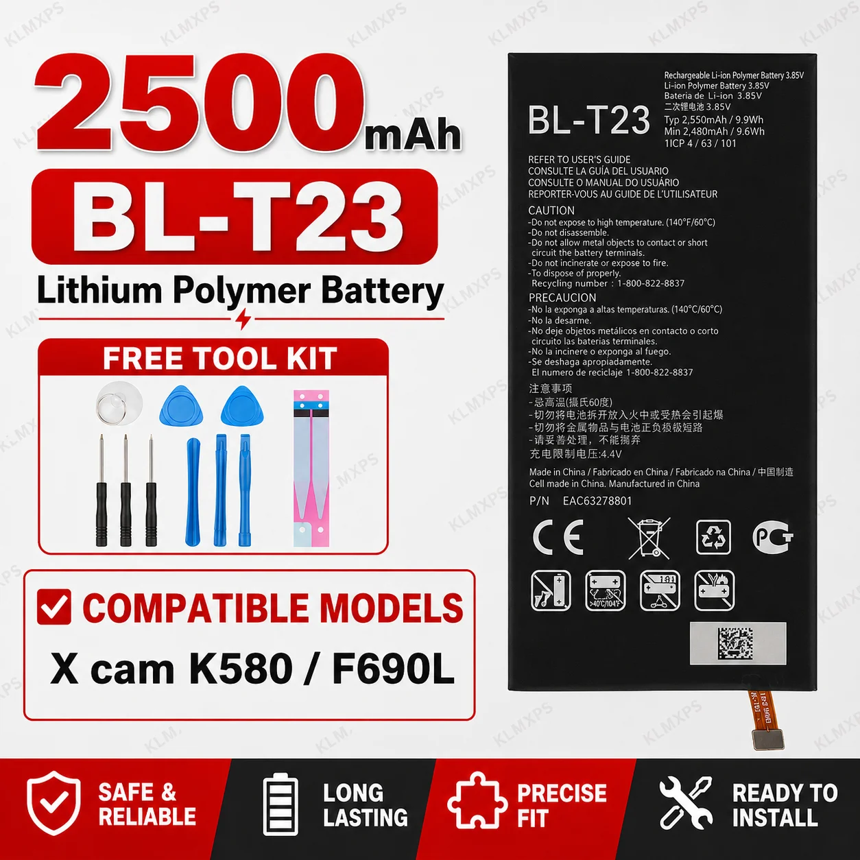 For LG G7 ThinQ X Power2 Q6 Zero K20 X Cam BL-T39 3.85V Standard Drain Lithium Battery Mobile Repair Replacement Kit