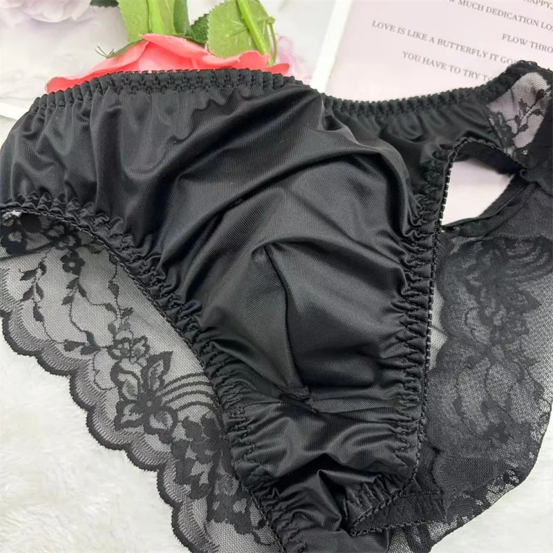 

Man's Black Lace Underpants Briefs Lace BF Gifts Live Show Dance Costumes Private FKK Party LGBQT Harajuku