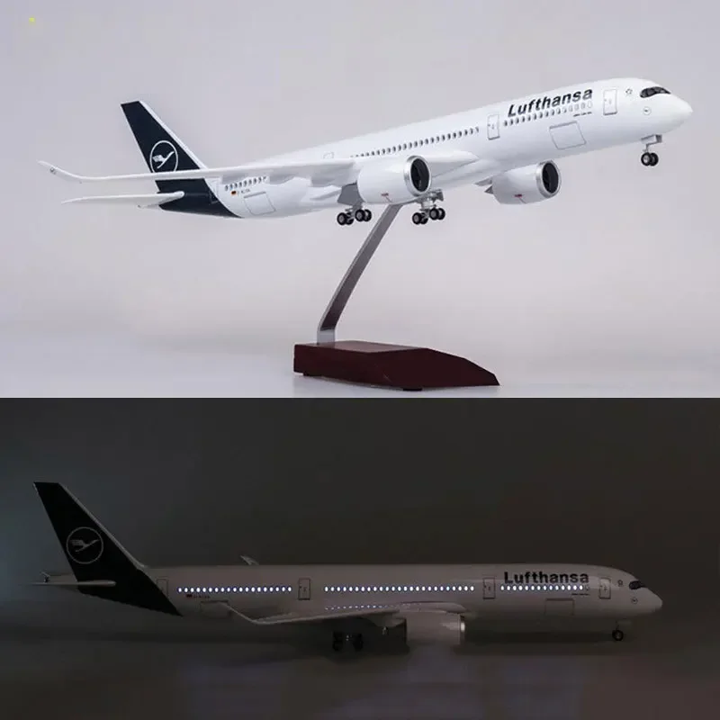 50.5CM 1/142 Scale Airplane Airbus A350 Lufthansa Airline Model W LED Light & Wheel Diecast Plastic Resin Plane For Collection