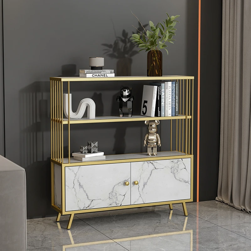 

Light luxury marble shelf Nordic home entrance cabinet wrought iron bookshelf display rack Kitchen storage display rack