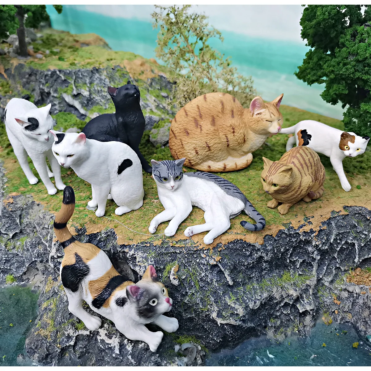 Solid Simulation Pet Cat Animal Model Cute Orange Farm Cat Figurine Desktop Decoration Mini Pet Cat Statue Ornament