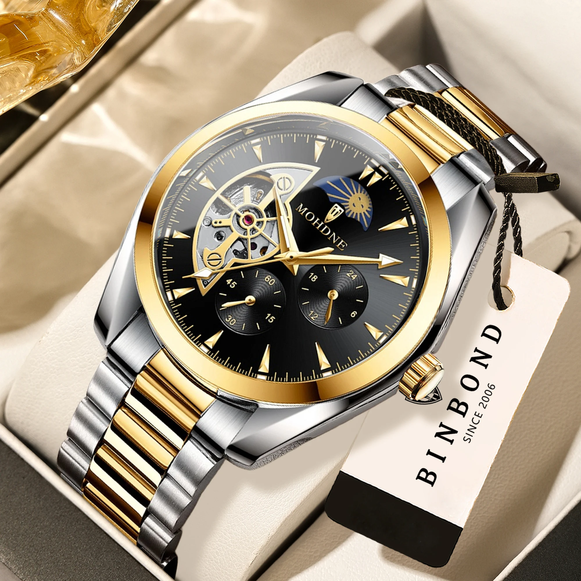 

BINBOND automatic precise tourbillon men's watch mechanical wristwatches for men luxury luminous waterproof skeleton reloj