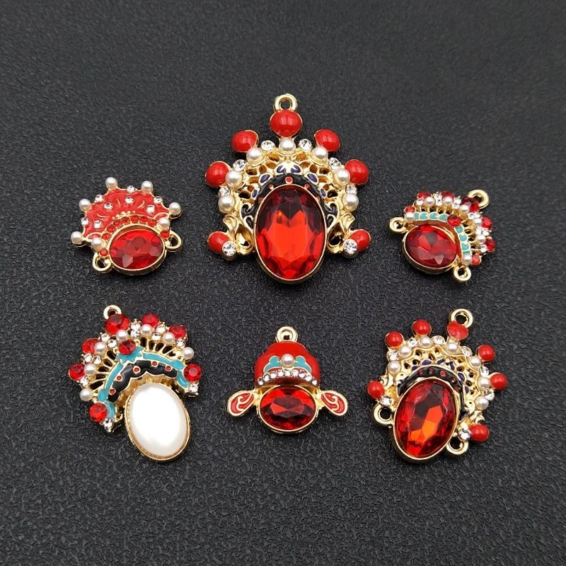 Vintage Opera Charm Embellishments 10pcs Metal Applique Red Rhinestone Buttons for DIY Jewelry Accessories Wholesale Supplier