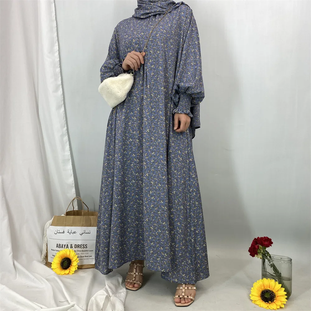 

Floral Print Maxi Dr with Headscarf Long Sve Dubai Sle Women's Clothing Traditional Chinese Ethnic Stage Performance ...